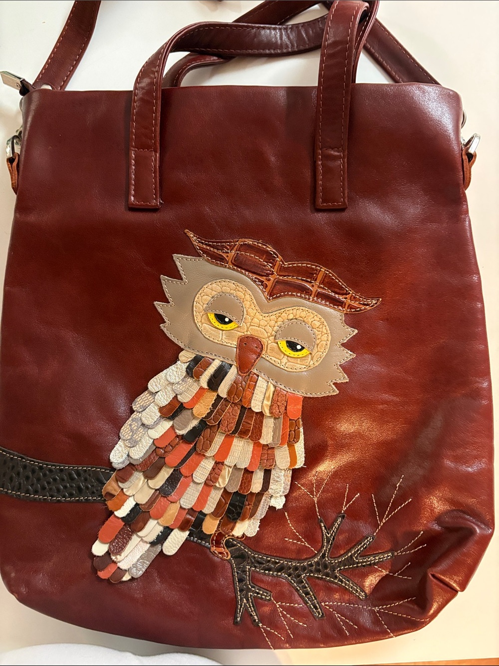Love Owls? Custom leather  tote/Crossbody Bag -appliqué leather, Ruslana Bags.